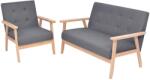 vidaXL Set cu canapea, 2 piese, material textil, gri închis GartenMobel Dekor (274923) Canapea
