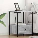 vidaXL Cabinet de noptiere cu statie de încarcare cu sertar sonoma gri GartenMobel Dekor (859436)