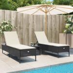 vidaXL Set de sezlonguri, 3 piese, cu perna, poliratan negru GartenMobel Dekor (3284263)