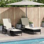 vidaXL Sezlong 3 pcs Negru si Alb crem 55 x 200 x 92 cm poliratan GartenMobel Dekor (365432)