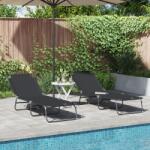 vidaXL Sezlong pliant 2 buc. Portabil Negru 600D tesatura Oxford GartenMobel Dekor (42003147)