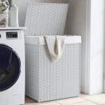 vidaXL Cos de rufe cu capac, alb, 46x33x60 cm, poliratan GartenMobel Dekor (372033)