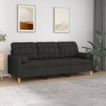 vidaXL Canapea cu 3 locuri cu pernute, negru, 180 cm, textil GartenMobel Dekor (3200794) Canapea