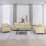 vidaXL Set de canapele cu perne, 3 piese, crem, textil GartenMobel Dekor (3201260) Canapea