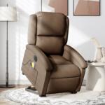 vidaXL Fotoliu electric de masaj rabatabil cu ridicare, maro, textil GartenMobel Dekor (3204204)