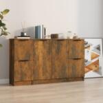 vidaXL Servanta, 3 buc. , stejar fumuriu, lemn prelucrat GartenMobel Dekor (3115849) Comoda