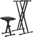 vidaXL Set suport de claviatura dublu si taburet, negru GartenMobel Dekor (70097)