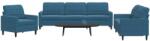 vidaXL Set de canapele cu perne, 3 piese, albastru, catifea GartenMobel Dekor (3278440) Canapea
