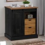 vidaXL Bufeta HALDEN cu uşa glisanta neagra 80x40x80 cm lemn masiv GartenMobel Dekor (4018420) Comoda
