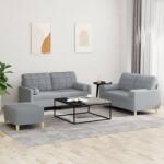 vidaXL Set de canapele cu perne, 3 piese, gri deschis, textil GartenMobel Dekor (3201298) Canapea