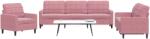 vidaXL Set de canapele cu perne, 3 piese, roz, catifea GartenMobel Dekor (3278434) Canapea