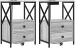vidaXL Set 2 noptiere gri sonoma cu priza si 4 sertare, 40x31x60 cm (859567)