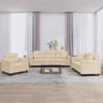 vidaXL Set de canapele cu perne, 3 piese, crem, microfibra GartenMobel Dekor (3202306) Canapea
