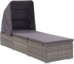 vidaXL Sezlong cu copertina si perna, gri, poliratan GartenMobel Dekor (46248)