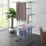vidaXL Suport uscare rufe, 3 niveluri, cu roti, argintiu, 60x70x129 cm GartenMobel Dekor (344376)
