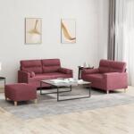 vidaXL Set canapea cu perne, 3 piese, rosu vin, material textil GartenMobel Dekor (3201598) Canapea