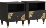 vidaXL Set 2 noptiere negre, 40x33x46 cm, lemn masiv de mango, cu sertar (4018815)