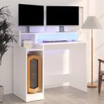 vidaXL Birou cu lumini LED, alb, 97x90x45 cm lemn compozit GartenMobel Dekor (805552)