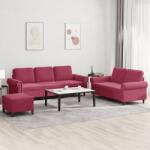 vidaXL Set canapea cu perne, 3 piese, rosu vin, catifea GartenMobel Dekor (3202264) Canapea