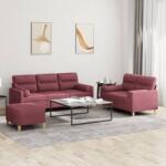 vidaXL Set canapea cu perne, 3 piese, rosu vin, material textil GartenMobel Dekor (3201630) Canapea