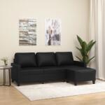 vidaXL Canapea cu 3 locuri si taburet, negru, 180 cm, piele ecologica GartenMobel Dekor (3201024) Canapea