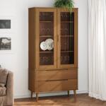 vidaXL Dulap cu vitrina, maro, 90x35x175 cm, lemn masiv de pin GartenMobel Dekor (4013413) Biblioteca