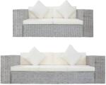 vidaXL Set de canapea cu perne, 2 piese, gri, ratan natural GartenMobel Dekor (278797) Canapea