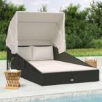 vidaXL Sezlong cu acoperis pliabil, negru, 200x114x128 cm, poliratan GartenMobel Dekor (362273)