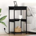 vidaXL Noptiera stejar negru 41x31x76 cm cu statie de încarcare si rafturi (859545)