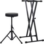 vidaXL Set suport de claviatura dublu si taburet, negru GartenMobel Dekor (70096)