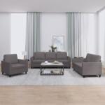 vidaXL Set de canapele cu perne, 3 piese, gri, piele ecologica GartenMobel Dekor (3201742) Canapea