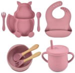 Empria® Set complet din silicon fara alergeni pentru diversificare bebe, Empria, Veverita, Diverse culori (SetSilic4BucVeveRZ) Set pentru masa bebelusi