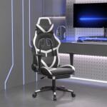 vidaXL Scaun de gaming cu suport picioare, negru/alb, piele ecologica GartenMobel Dekor (3143681)
