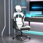 vidaXL Scaun de gaming cu suport picioare, alb/negru, piele ecologica GartenMobel Dekor (3143709)