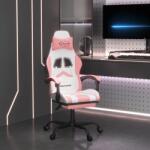 vidaXL Scaun de gaming pivotant cu suport picioare, alb&roz, piele eco GartenMobel Dekor (349612)