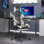 vidaXL Scaun de gaming cu suport picioare, negru/alb, piele ecologica GartenMobel Dekor (3143883)