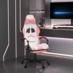 vidaXL Scaun de gaming cu suport picioare, alb/roz, piele ecologica GartenMobel Dekor (3143911)