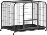 PawHut Cușcă pentru Câini din Oțel cu Roți, 3 Uși, Tăviță Detașabilă și Sistem de Închidere Sigur, Negru | Aosom Romania (D02-264V01BK)