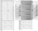 HOMCOM Bufet înalt bucătărie, dulap de bucătărie 2 uși, 2 sertare, 6 suporturi pe uși, rafturi reglabile, 80x39, 5x184, 5cm, alb | Aosom Romania (83A-516V00WT)