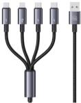 USAMS Cablu pentru incarcare si transfer de date USAMS SJ739US, USB-A la 2xUSB-C / Lightning / MicroUSB, 15W, 5A, 480Mbps, 1.2m, Negru (6958444992297)