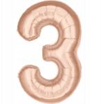 PartyBee Fólia lufi Szám 3 Rózsaszín Arany Rose Gold 100cm XXL nagy héliumos lufi
