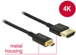 Delock кабел Високоскоростен HDMI Ethernet - HDMI-A мъжки HDMI Micro-D мъжки 3D 4K 2 m Slim Premium
