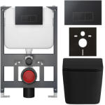 Cerano - Komplett WC szett Basic/Forte - matt fekete - WC nyomógomb Modulo/Fekete - fali - alacsony modul - falsík előtti beépítés - 51x36 cm (CER-8050BD86414)