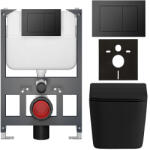 Cerano - Komplett WC szett Basic/Forte - matt fekete - WC nyomógomb Maxio/Fekete - fali - alacsony modul - falsík előtti beépítés - 51x36 cm (CER-8050BD86399)
