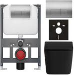 Cerano - Falba épített WC szett Forte - matt fekete - Prime/Modulo nyomógomb, ezüst - fali - alacsony modul - falsík előtti/gipszkarton - 51x36 cm (CER-8050BD86419)