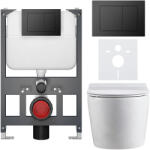 Cerano - Falba épített WC szett Felci - fényes fehér - Prime/Maxio nyomógomb, fekete - fali - alacsony modul - falsík előtti/gipszkarton - 53x37 cm (CER-8050BD86084)