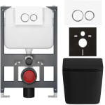 Cerano - Komplett WC szett Basic/Forte - matt fekete - WC nyomógomb Dualo/Fehér - fali - alacsony modul - falsík előtti beépítés - 51x36 cm (CER-8050BD86379)