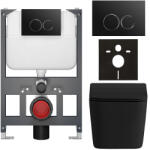 Cerano - Falsíkba épített WC szett Forte - matt fekete - Prime/Duoalo nyomógomb, fekete - fali - alacsony modul - falsík előtti/gipszkarton - 51x36 cm (CER-8050BD86384)