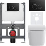 Cerano - Falsíkba épített WC szett Forte - fényes fehér - Prime/Duoalo nyomógomb, fekete - fali - alacsony modul - falsík előtti/gipszkarton - 51x36… (CER-8050BD86114)