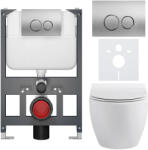 Cerano - Komplett WC szett Basic/Dure - fényes fehér - WC nyomógomb Dualo/Silver - fali - alacsony modul - falsík előtti beépítés - 51x35 cm (CER-8050BD85922)